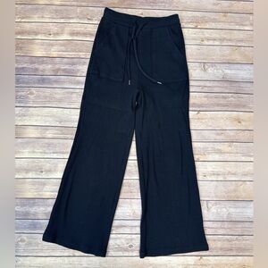 GU Ribbed knit drawstring high rise wide leg pants black S